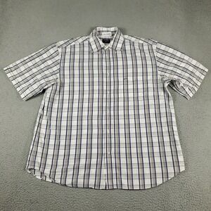 Paul & Shark Shirt Mens Size 43 Blue Plaid Casual Button Up Short Sleeve *